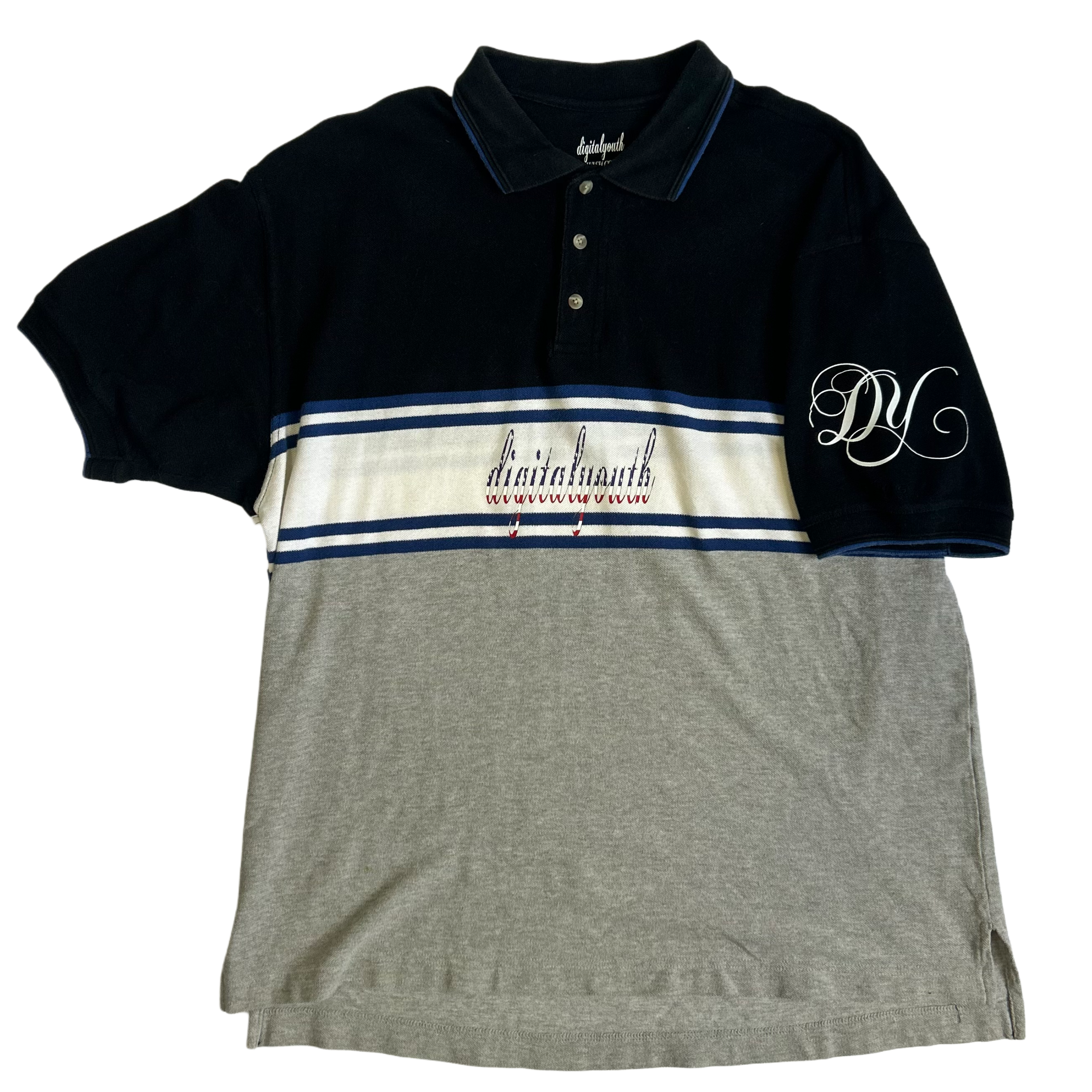 “second life” navy and grey american flag polo