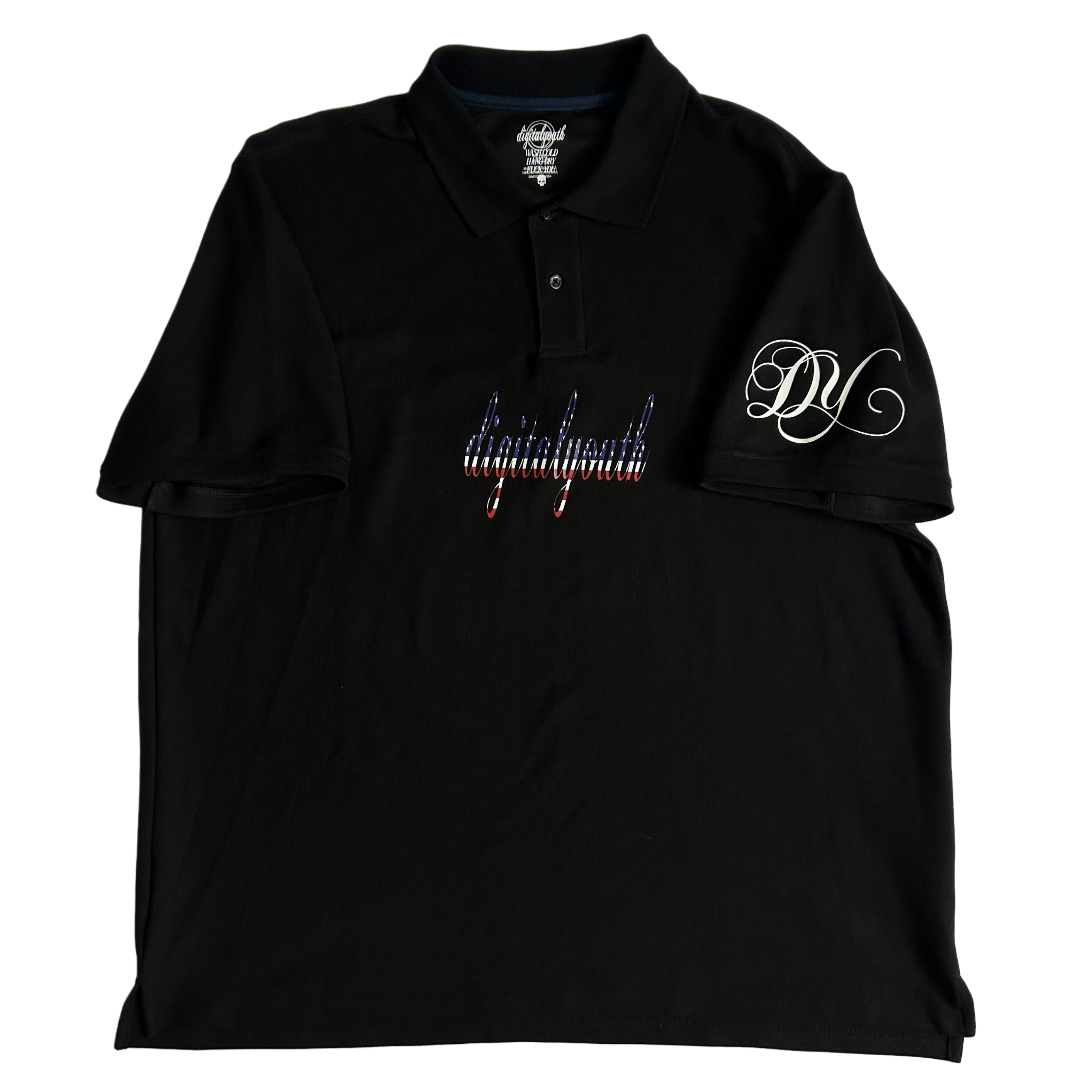 “second life” black american flag polo